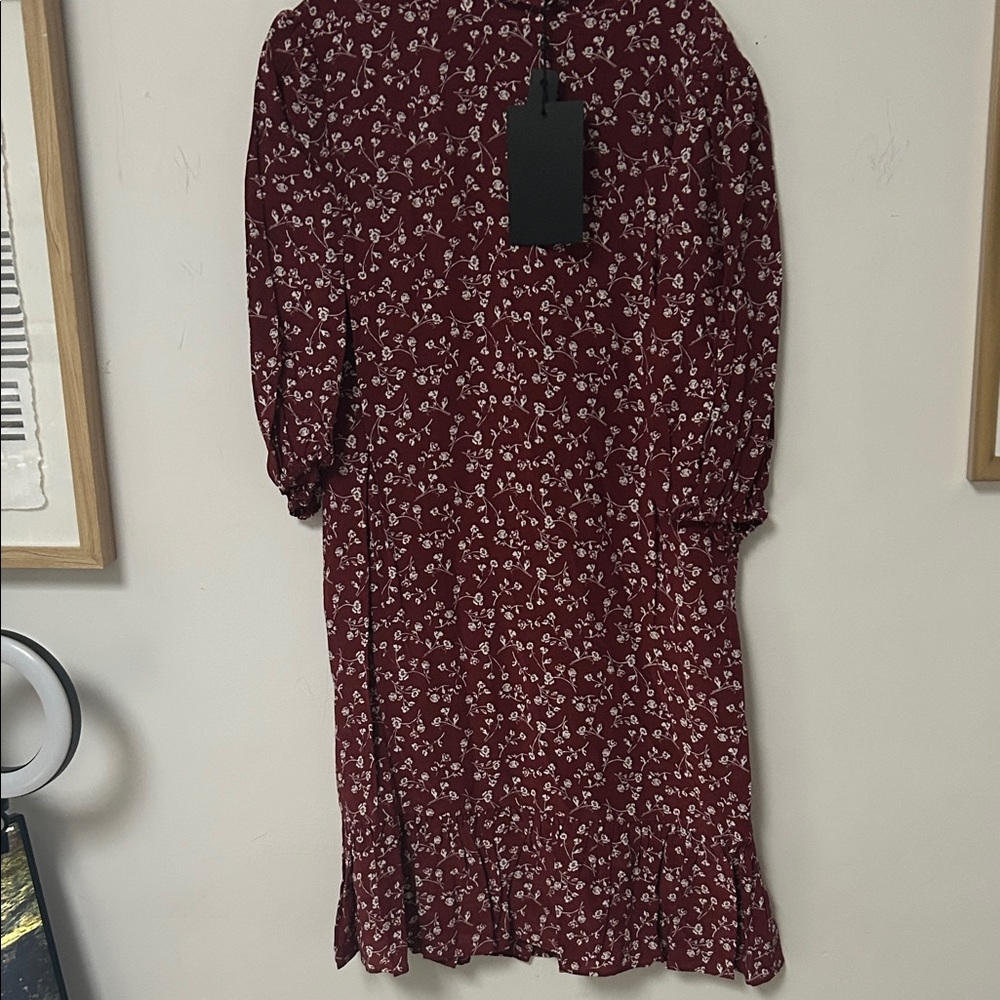 NWT The Kooples Burgundy Floral Mini Dress- size 1/Small